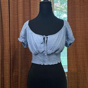 Ambiance Light Blue Smocked Blouse